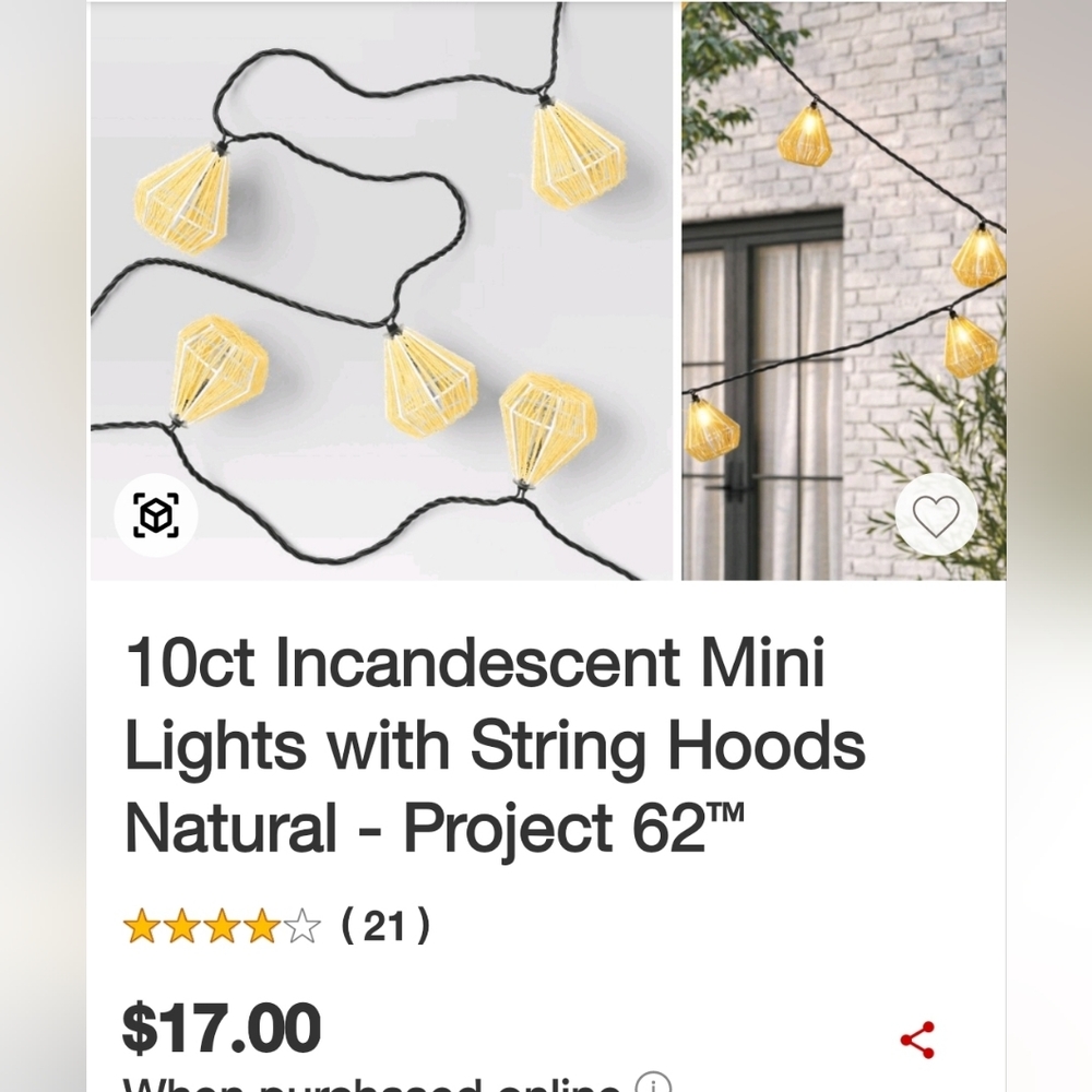 Bundle of 4 sets. 10ct Incandescent Lights with String Hoods. Patio/awning strin